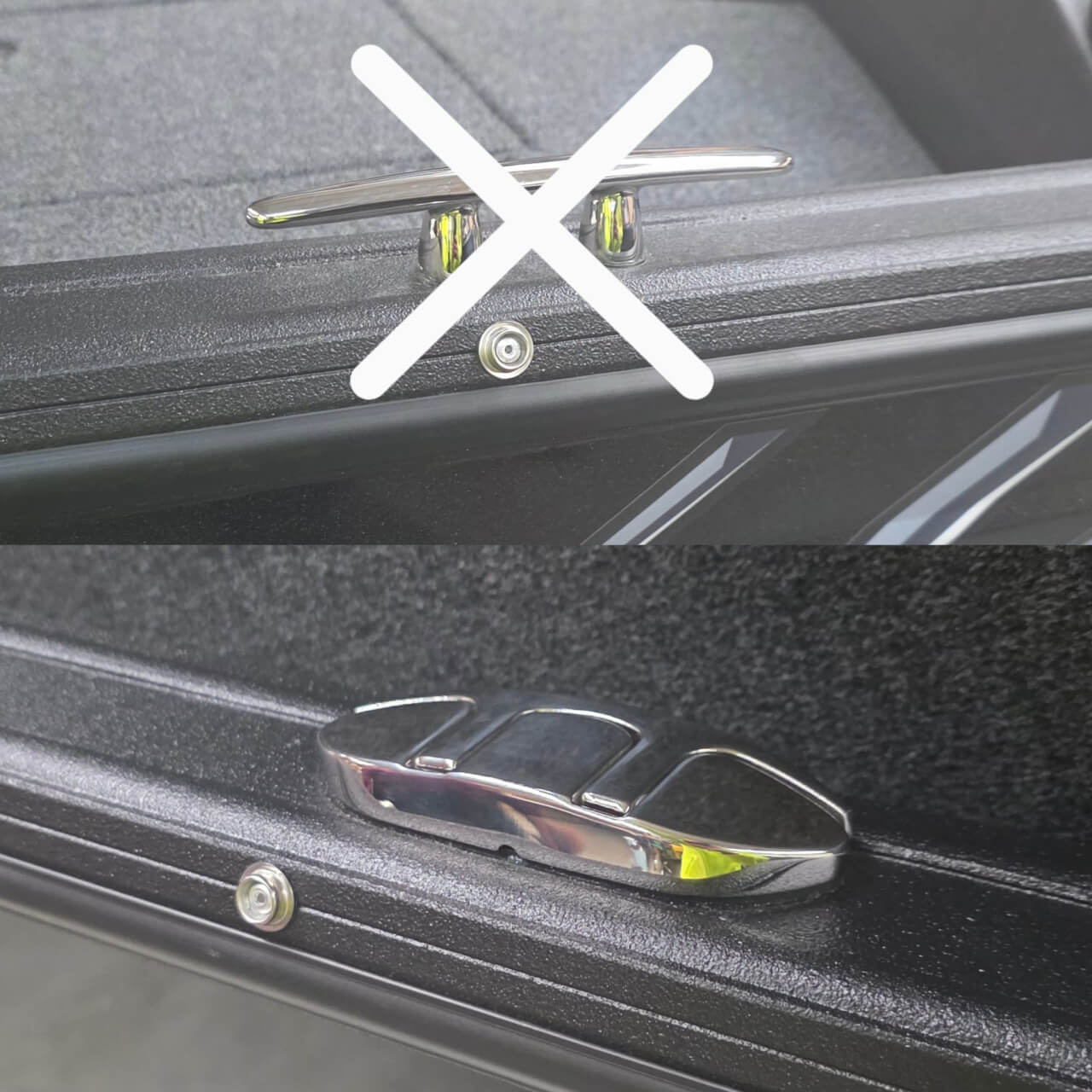 Náhrada štyroch štandardných kotviacich rohatiniek, štyrmi zapustenými rohatinkami